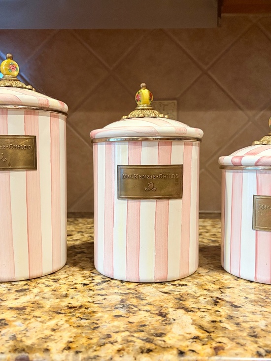 MacKenzie-Childs Other - Rare & retired! Mackenzie Childs Bathing Hut canister set Pink White Stripe